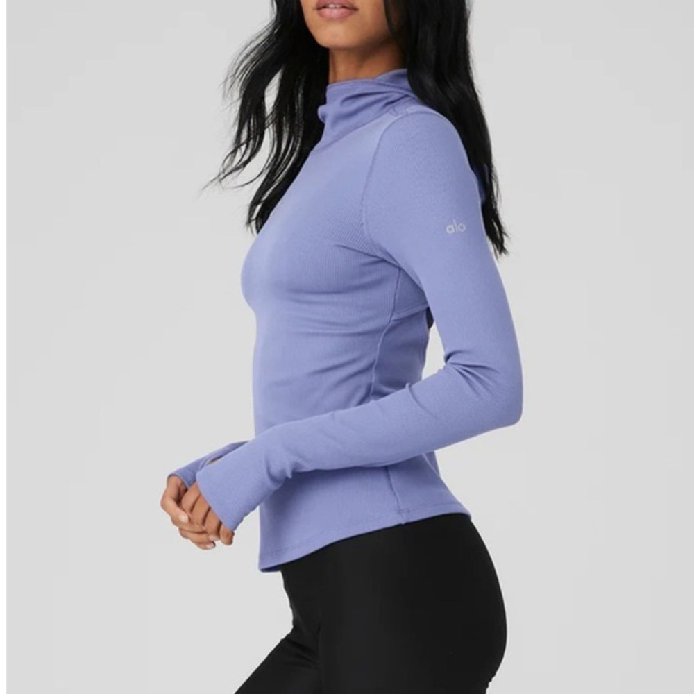 ALO Yoga Alosoft Ribbed Front Runner Long Sleeve Top Infinity Blue Small NWOT